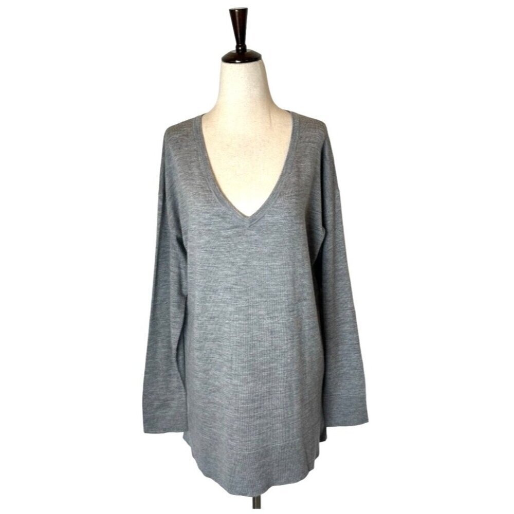 Pendleton Sweater Women Medium Gray Merino Wool Knit V Neck Pullover Preppy